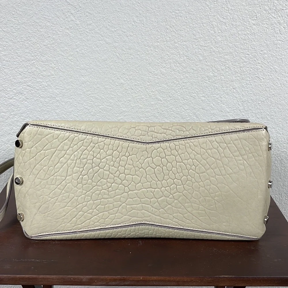 Jimmy Choo Lockett Large Shoulder Bag Hand Bag Satchel Cream Pebbled Leather